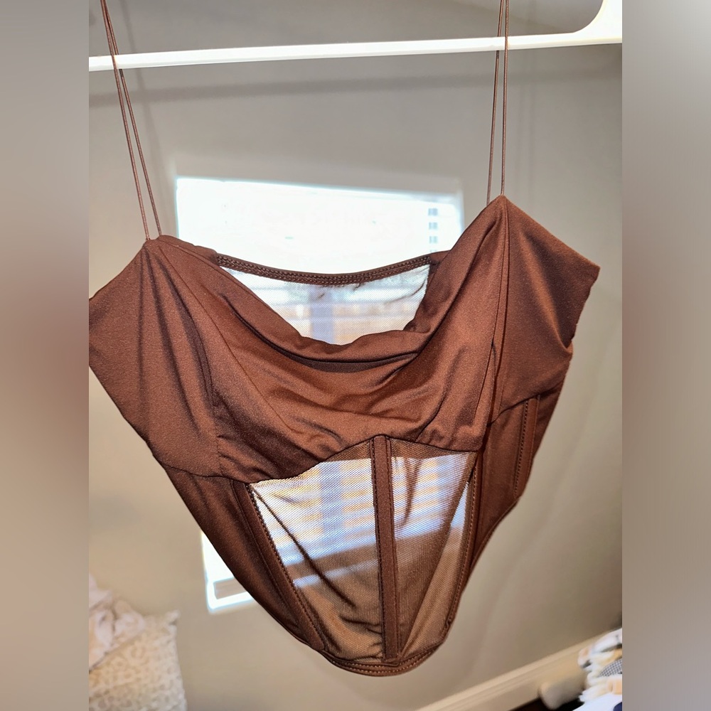 Meshki - size Medium - brown corset crop top